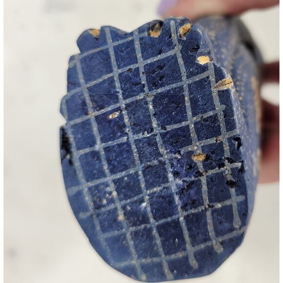 VTG Wooden Cat Shelf Sitter 6" Blue Hand Made Carved Painted Paisley Floral - Picture 3 of 16